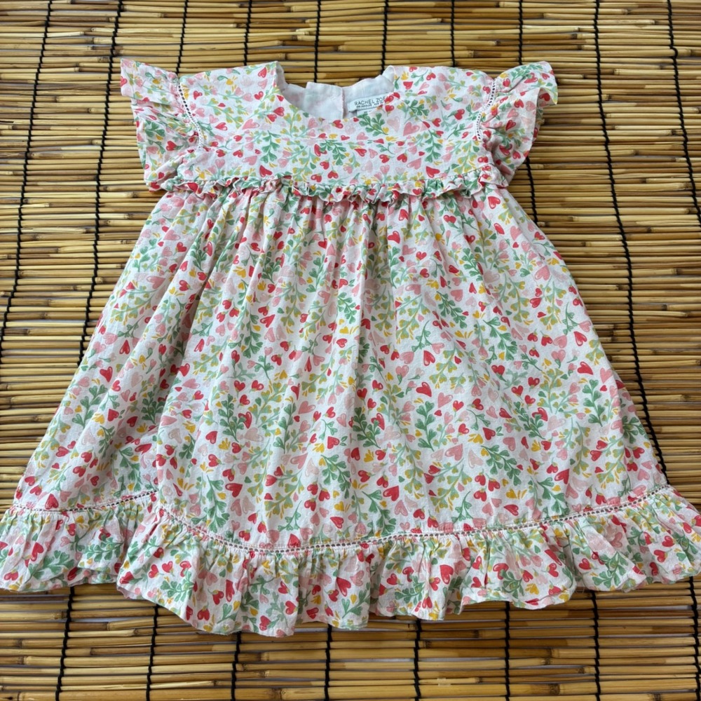 Rachel Zoe Girls Heart Floral Flutter Sleeve Ruffle Dress White Red 4T